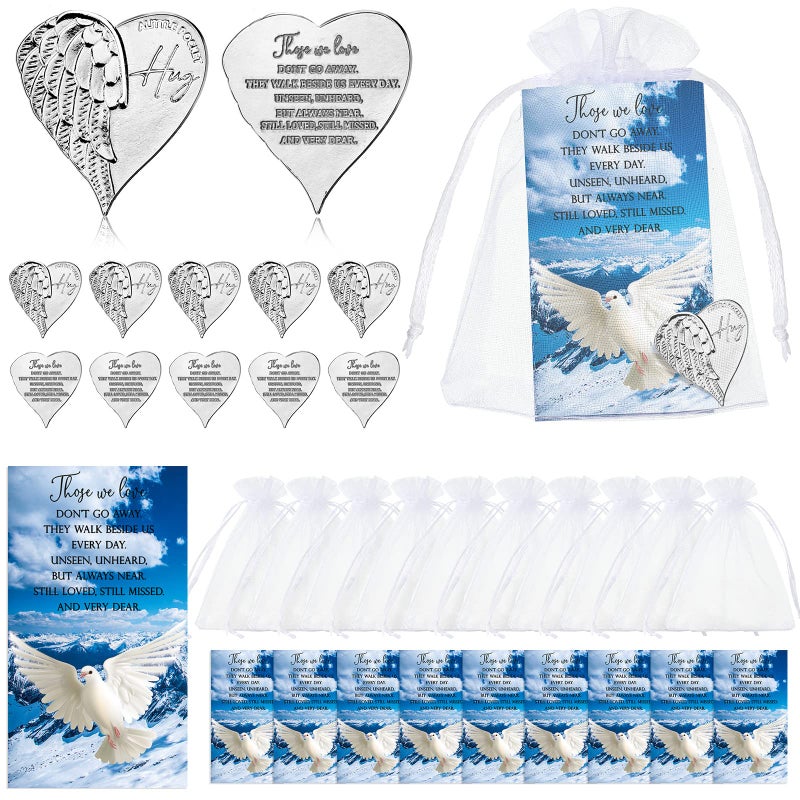 Sureio 30 Pieces Funeral Favors for Celebration of Life Heart Pocket Hug Token with Funeral Prayer Cards and Organza Bags As a Keepsake for Family Church Memorial Celebration of Life Gifts