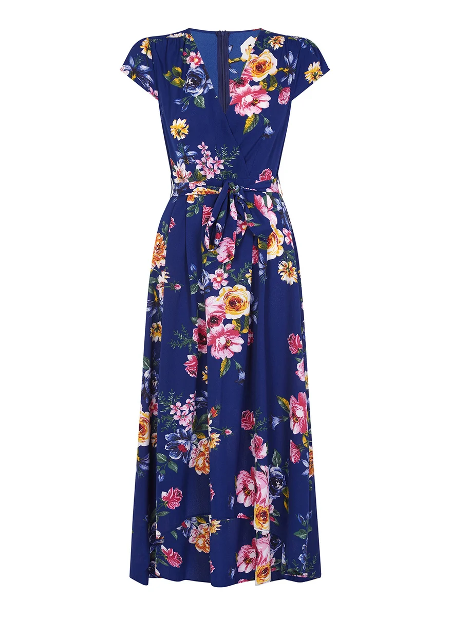 ميلا لندن Floral Wrap Over Dipped Hem Midi Dress