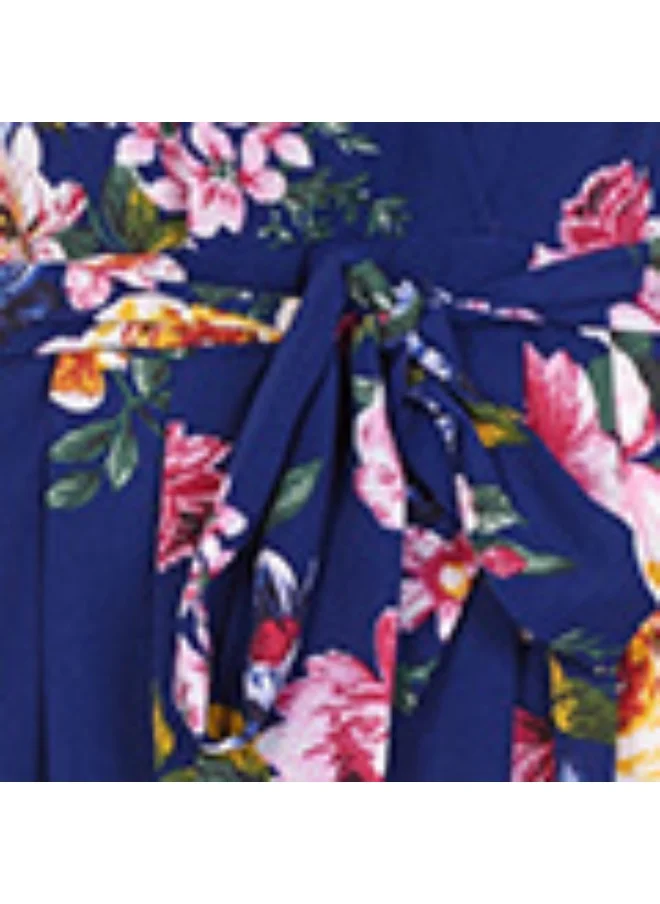 MELA LONDON Floral Wrap Over Dipped Hem Midi Dress