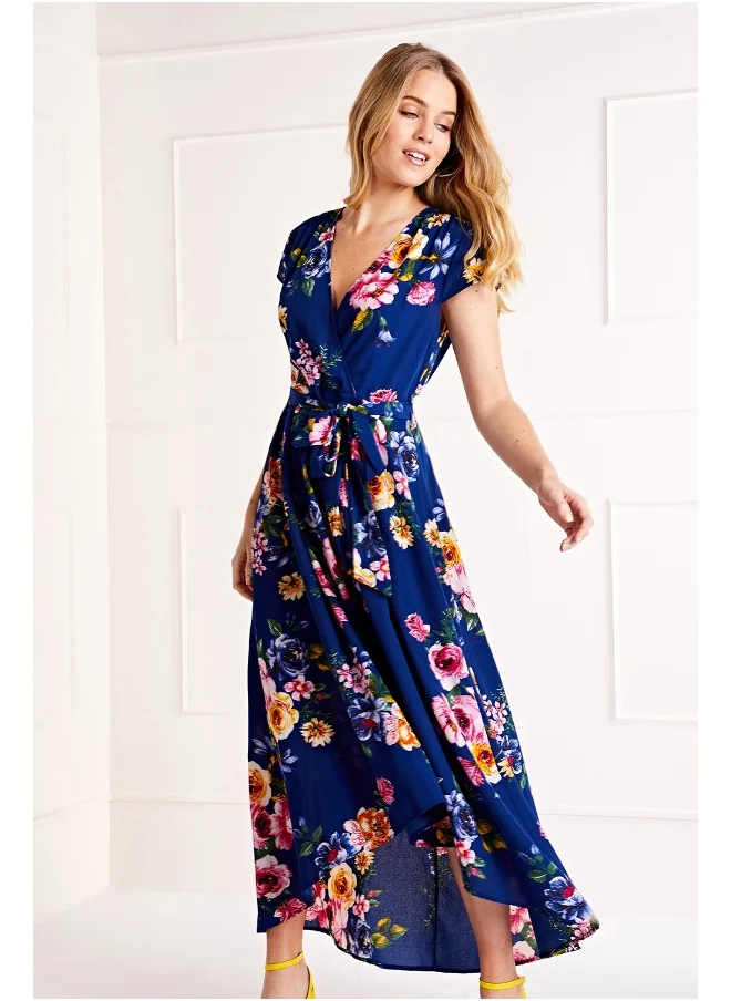 ميلا لندن Floral Wrap Over Dipped Hem Midi Dress