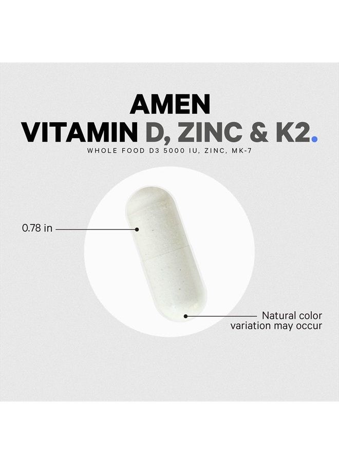 Amen - Vitamin D, K2 & Zinc, Cholecalciferol D3 5000 IU, Organic Whole Food Blend with Apple, Blueberry, Cranberry, Elderberry Powder Fruits, Vegan Supplement, D3 K2 Vitamins, Non-GMO - 60 Capsules - Image 1