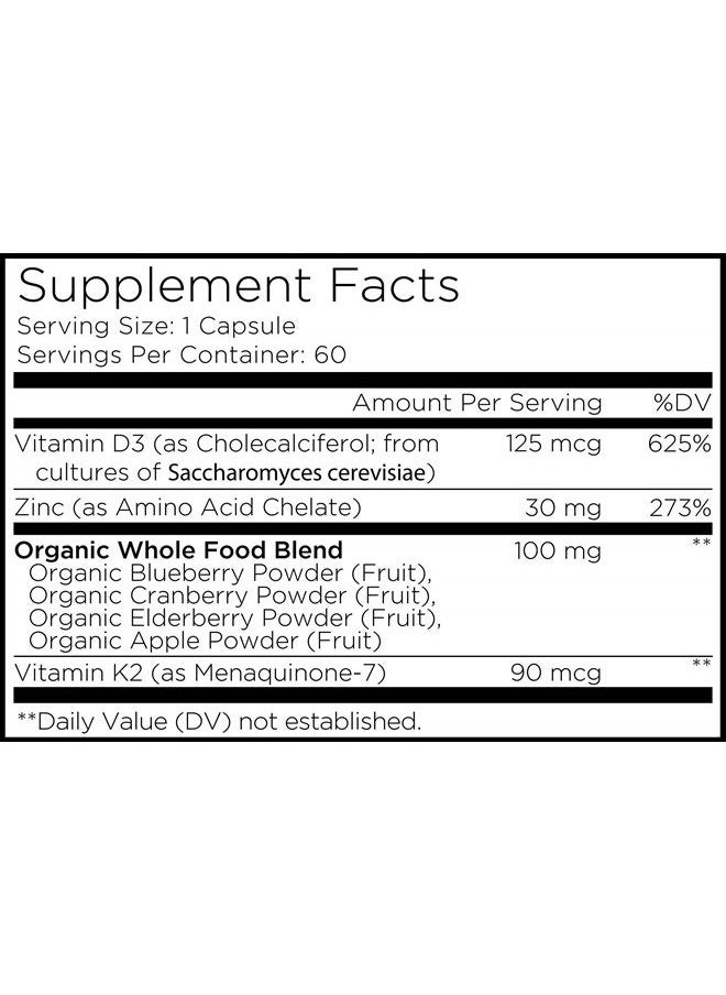 Amen - Vitamin D, K2 & Zinc, Cholecalciferol D3 5000 IU, Organic Whole Food Blend with Apple, Blueberry, Cranberry, Elderberry Powder Fruits, Vegan Supplement, D3 K2 Vitamins, Non-GMO - 60 Capsules - Image 1