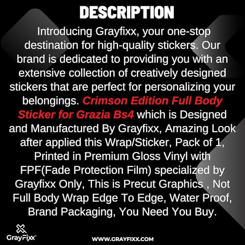 Grayfixx Crimson Edition Full Body Graphics for Grazia 125 Bs4 | Made in Premium Gloss Vinyl with FPF (Fade Protection Film), Waterproof, Precut Sticker, Pack of 1 for Both Side - Image 3