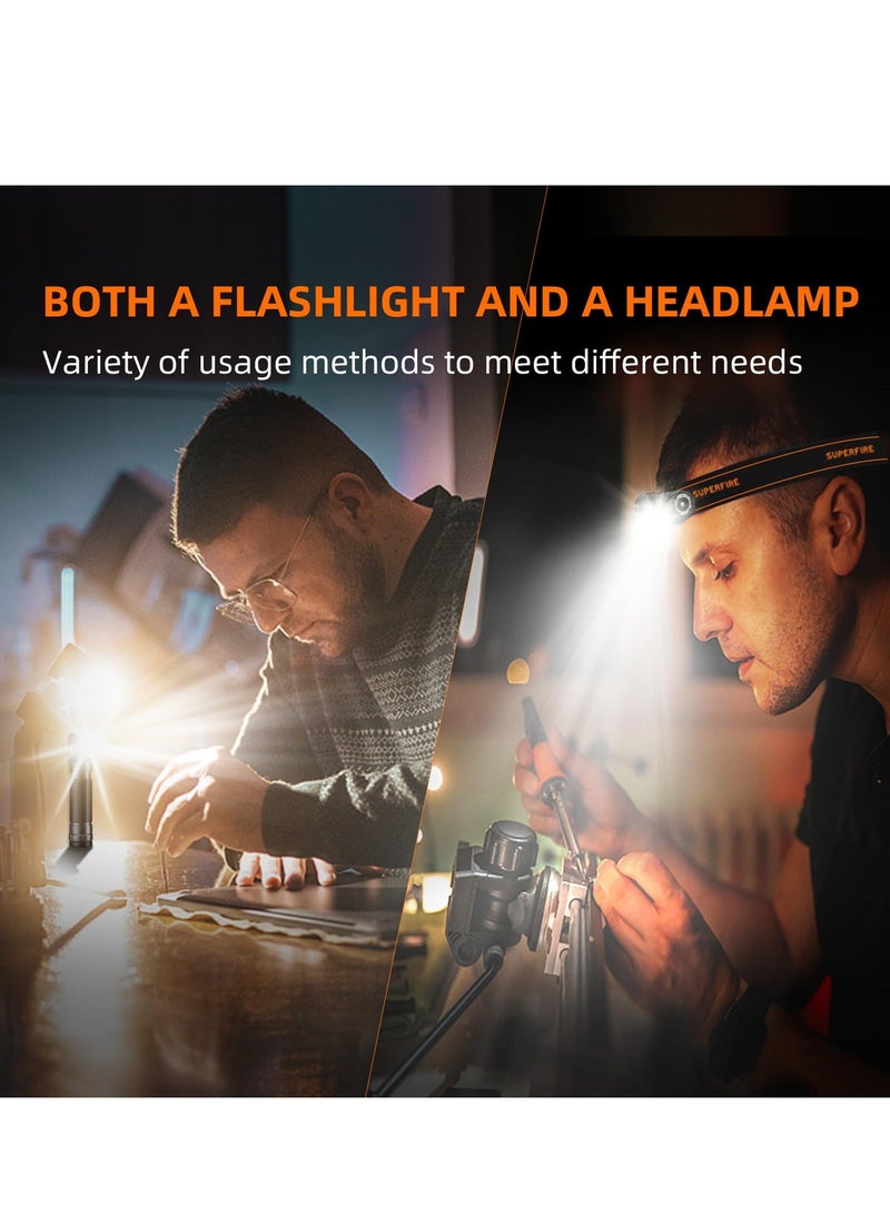 Magnetic Work Light, Detachable Head Lamp, 600-Lumen Headlamp Flashlight, Small Magnetic Led Lamp, Portable Outdoor Light With Headband, for Camping, Running, Maintenance, Auto Repair - Image 4