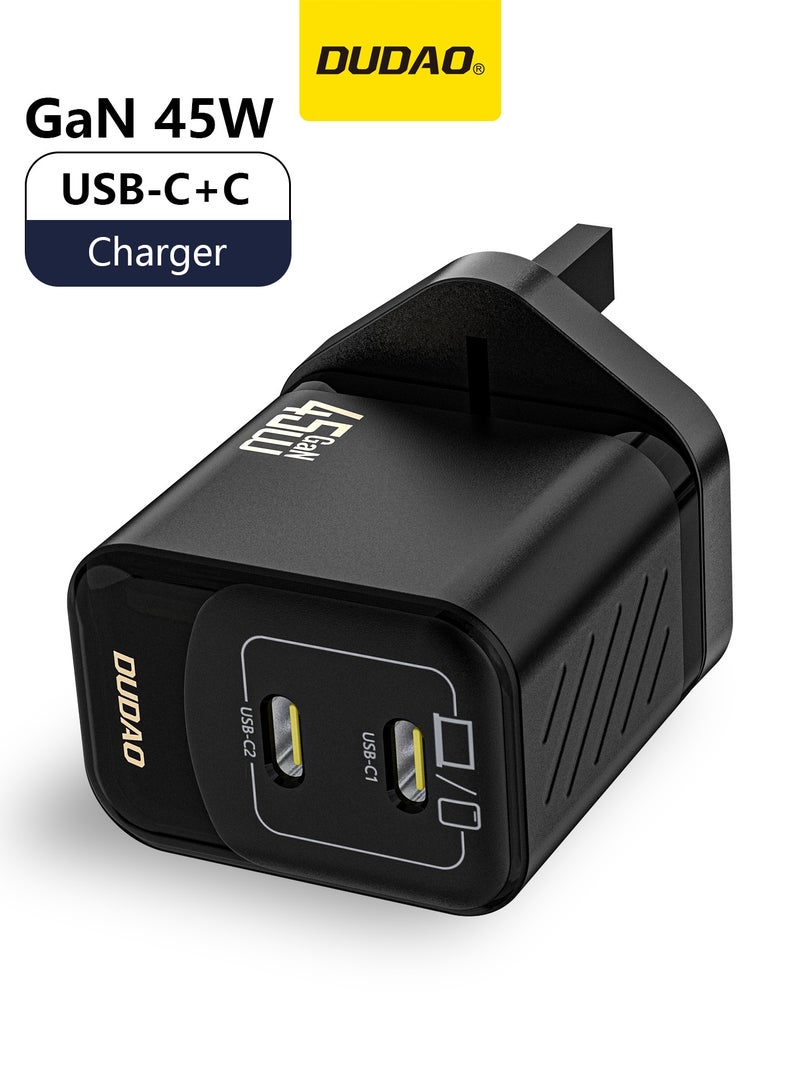 دوداو شاحن سامسونج 45 واط بتقنية GaN، شاحن سريع بمنفذي USB-C، شاحن جداري PD3.0 PPS صغير الحجم، شاحن تايب سي متوافق مع سامسونج Galaxy و iPhone 15 و Huawei، شاحن USB C سريع مع تحكم ذكي في درجة الحرارة - Image 1