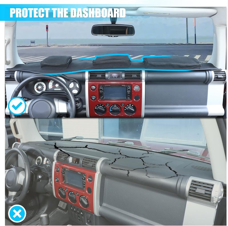 LLKUANG Polyester Carpet Dashmat Dash Mat Compatible with Toyota FJ Cruiser 2007-2021 Car Dashboard Cover Sun Shade Pad,Anti-Slip Dash Board Accessories (Black(with Storage Bag)) - Image 2