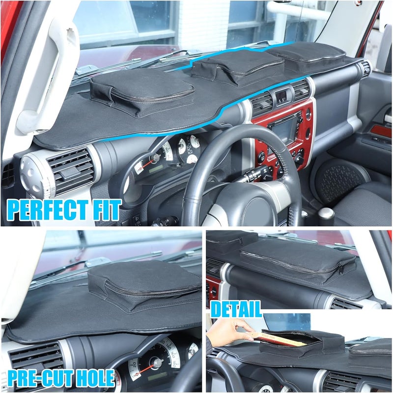 LLKUANG Polyester Carpet Dashmat Dash Mat Compatible with Toyota FJ Cruiser 2007-2021 Car Dashboard Cover Sun Shade Pad,Anti-Slip Dash Board Accessories (Black(with Storage Bag)) - Image 3
