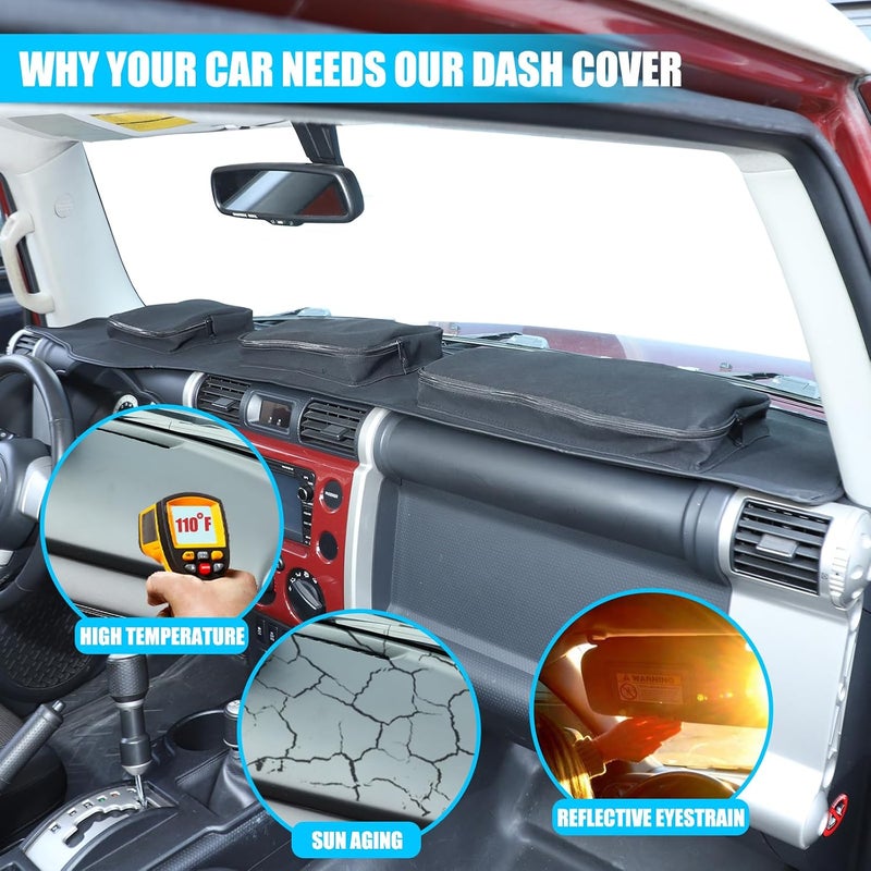 LLKUANG Polyester Carpet Dashmat Dash Mat Compatible with Toyota FJ Cruiser 2007-2021 Car Dashboard Cover Sun Shade Pad,Anti-Slip Dash Board Accessories (Black(with Storage Bag)) - Image 5