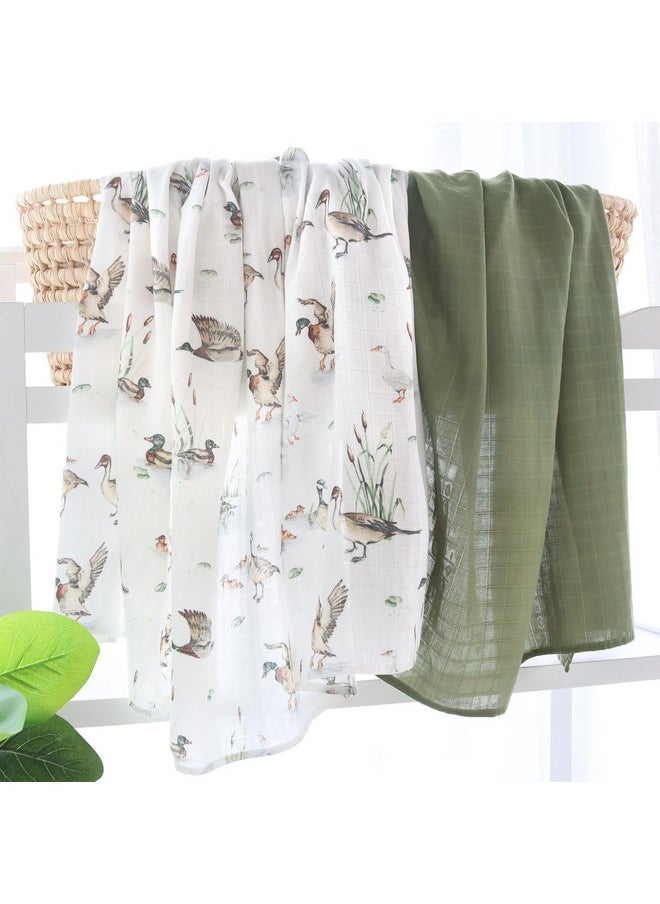 LifeTree Muslin Swaddle Blankets Neutral, Baby Swaddling Wrap Nursery Receiving Blanket For Boys & Girls, 70% Viscose From Bamboo And 30% Cotton, Large 47 X 47 Inches Mallard Duck/Olive Green  - Image 3