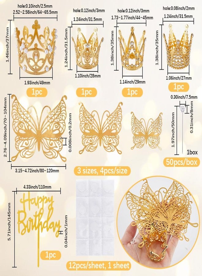 SOFPLATE 1 Box 67Pcs Flower Bouquets Kit Corsage Pins Bulk Cake Topper Decoration 3D Butterfly Alloy Shiny Queen Royal Tiara Happy Birthday Mini Crowns for Crafts Flower Bouquets Cake Topper Floral - Image 2