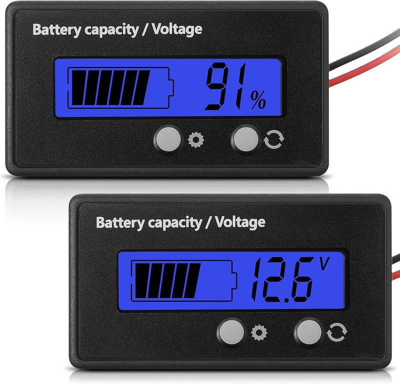 فريندا مقياس بطارية عربة الجولف بجهد DC 12V 24V 36V 48V 60V 72V 84V مع إنذار، إعداد أمامي ومفتاح تشغيل، مؤشر سعة الجهد للبطارية، مؤشر للحمض والليثيوم أيون (أزرق) - Image 1