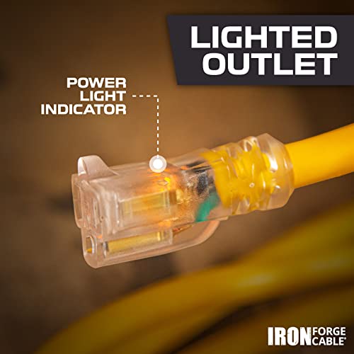 Iron Forge Cable 10 Foot Lighted Outdoor Extension Cord - 12/3 SJTW Heavy Duty Yellow Extension Cable with 3 Prong 15 AMP Grounded Plug for Safety - Image 5