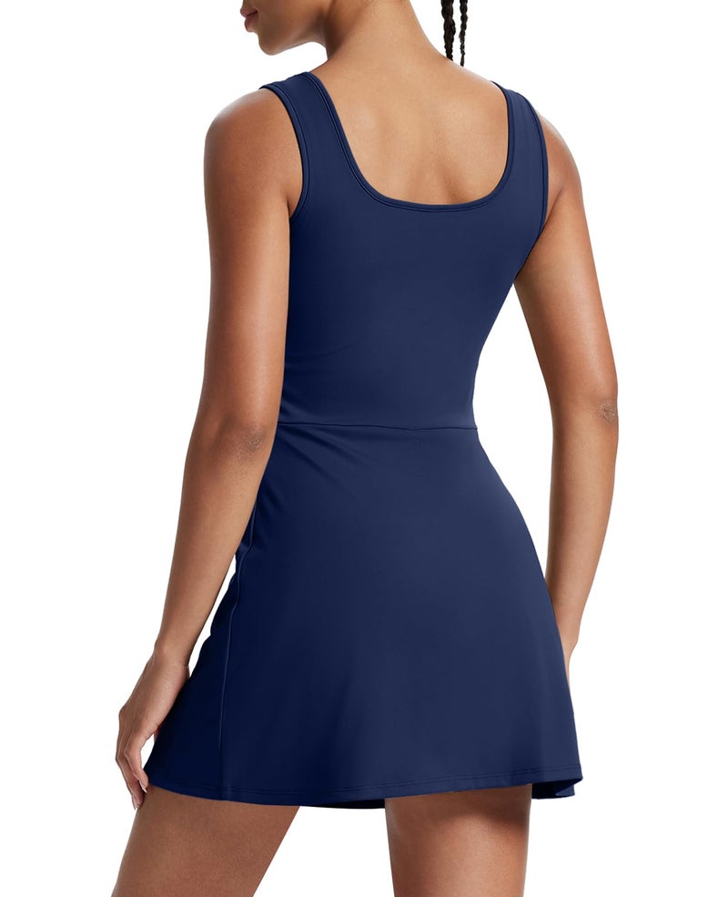 NIASHOT Womens Spring Athletic Dress Summertennis Golf Bodycon Built in Shorts Graduation Active Workout Skort Dresses 2026 A-Blue M - Image 4