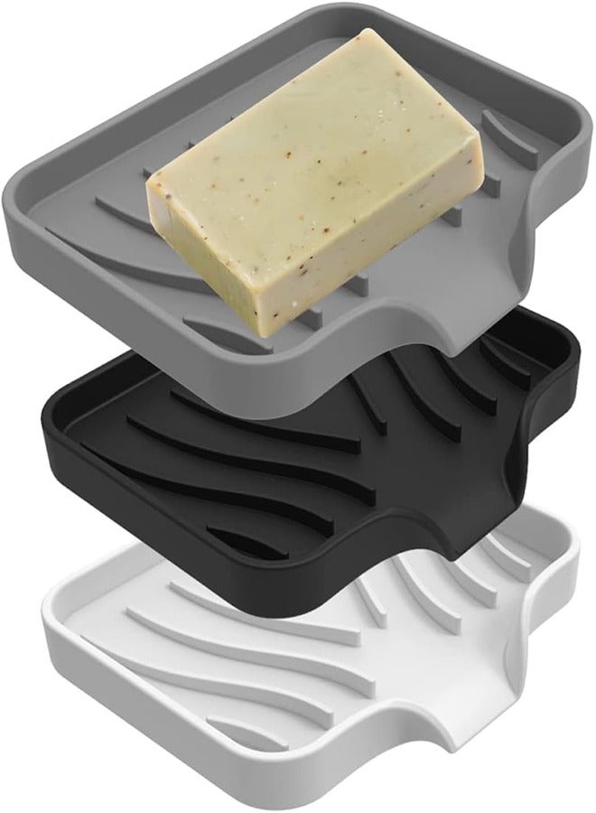 الوجبة مجموعة من 3 أطباق صابون من السيليكون، حاملات صابون، أطباق صابون لصابون البار، سهلة التنظيف، صينية صابون ذاتية التصريف للاستحمام والحمام والمطبخ وحوض الاستحمام، تحافظ على الصابون جافًا، توفر الصابون - Image 1