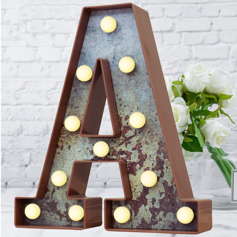 LED Marquee Light Up Letters Industrial Vintage Style Lighted Letters Rust Metal Effect Marquee Letter with Lights Illumination Letter Signs for Christmas Wedding Birthday Party Home Cafe Bar DecorA