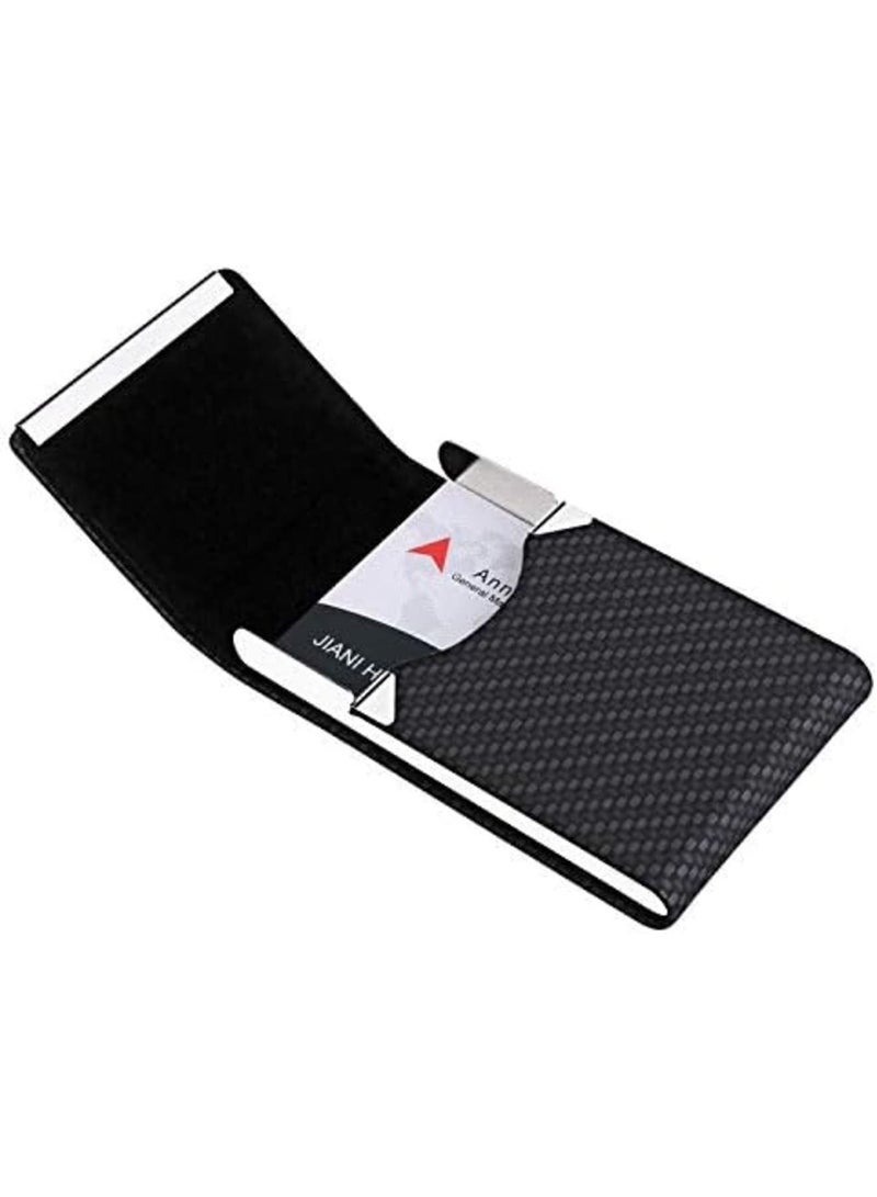 Luckam Business Card Holder, for Women & Men, Professional PU Leather Business Card Holders Name Card Holder Purse Card Case with Magnetic Closure,Woven Pattern - Image 1