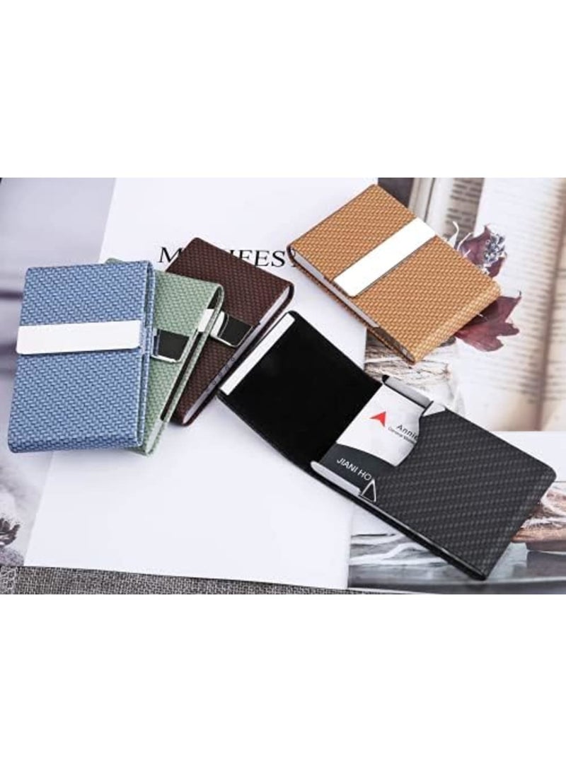 Luckam Business Card Holder, for Women & Men, Professional PU Leather Business Card Holders Name Card Holder Purse Card Case with Magnetic Closure,Woven Pattern - Image 2
