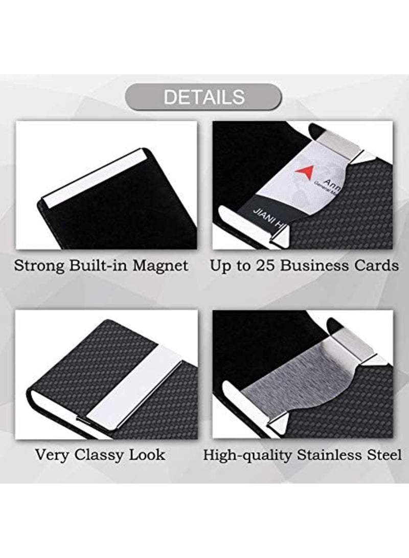 Luckam Business Card Holder, for Women & Men, Professional PU Leather Business Card Holders Name Card Holder Purse Card Case with Magnetic Closure,Woven Pattern - Image 4
