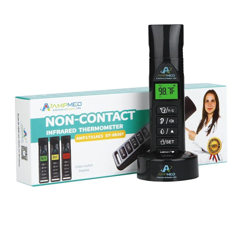 Amplim Baby Thermometer  3in1 Infrared Thermometer for Ear Forehead  Touchless Accurate Fever Thermometer for Baby Infants Toddlers Kids  Adults  Black Base Stand  Clock - Image 1