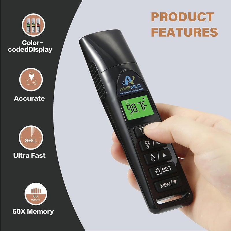 Amplim Baby Thermometer  3in1 Infrared Thermometer for Ear Forehead  Touchless Accurate Fever Thermometer for Baby Infants Toddlers Kids  Adults  Black Base Stand  Clock - Image 4