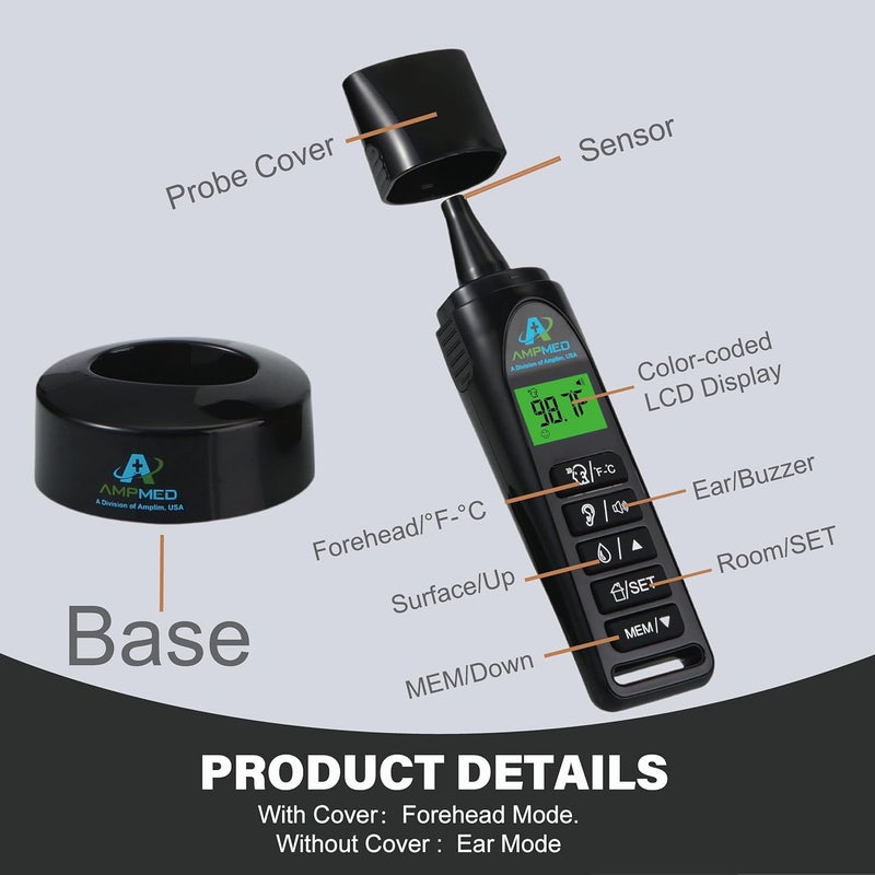 Amplim Baby Thermometer  3in1 Infrared Thermometer for Ear Forehead  Touchless Accurate Fever Thermometer for Baby Infants Toddlers Kids  Adults  Black Base Stand  Clock - Image 3