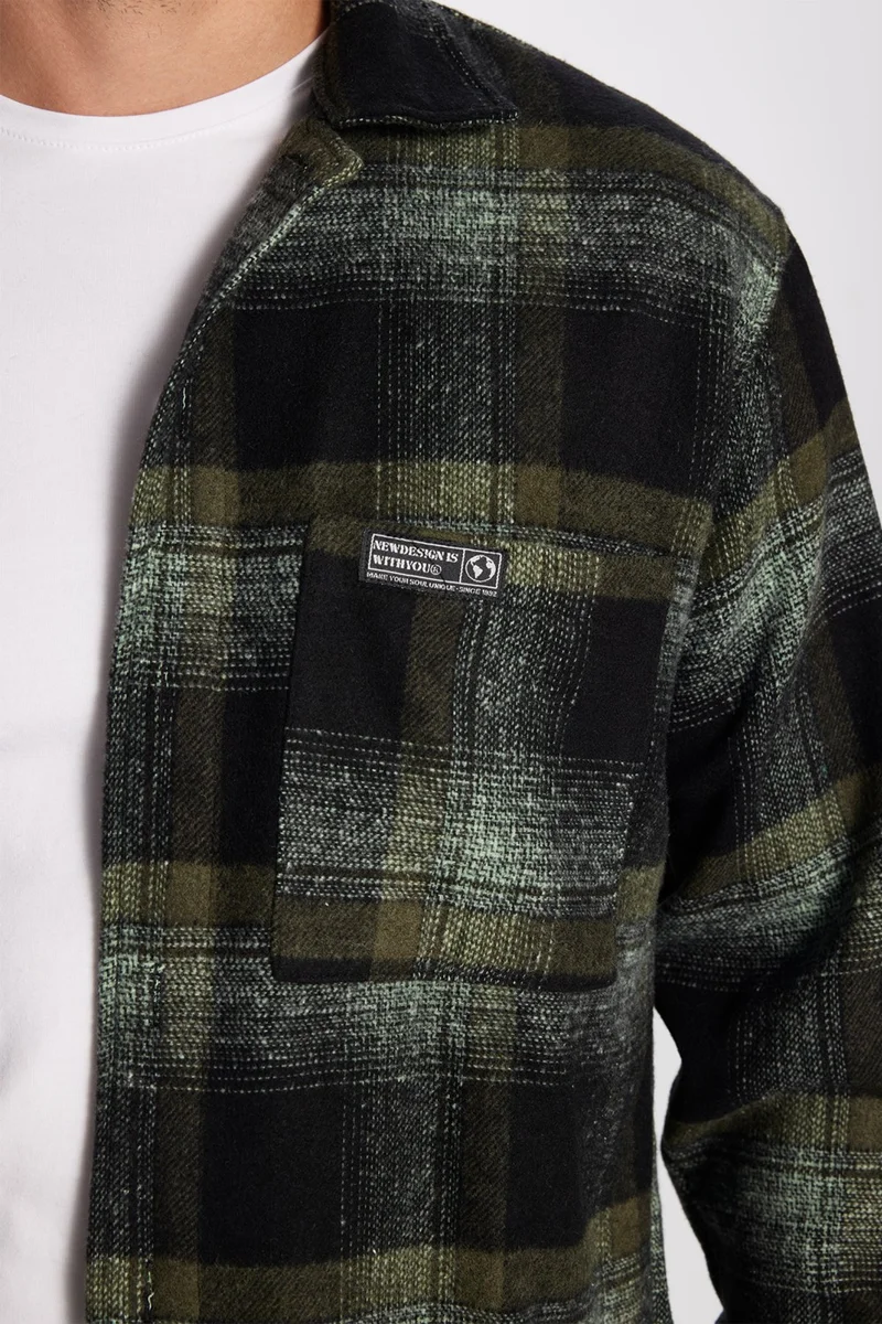 تودورس Men's Relax Fit Casual Cut Lumberjack Double Pocket Checkered Slit Winter Shirt
