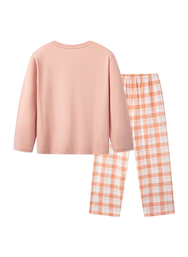 Threegun Kids Soft Cotton Round Neck Long Sleeve Long Pants Home Wear Set 170 - Image 2