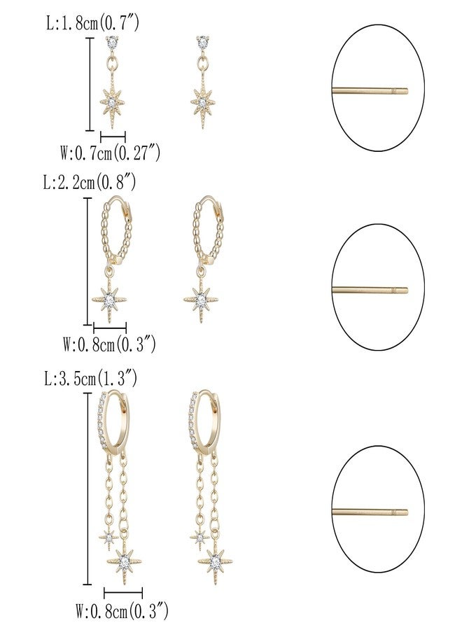 FANZE Dainty 3Pairs Moon Star Cubic Zircon Hoop Stud Earrings for Women Gold-Plated-Brass Cartilage Hypoallergenic Jewelry Gift for Birthday Gradution - Image 5