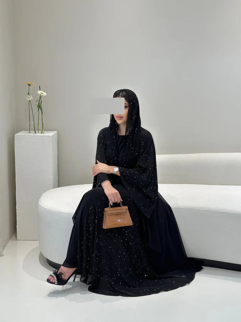 طقم أنيق 3 قطع - ملابس نسائية مسلمة جديدة لخريف الشرق الأوسط، عباءة عربية، تصميم رائع وعصري، رداء كاردين مع فستان سترة وحجاب، خريف...  - Image 4