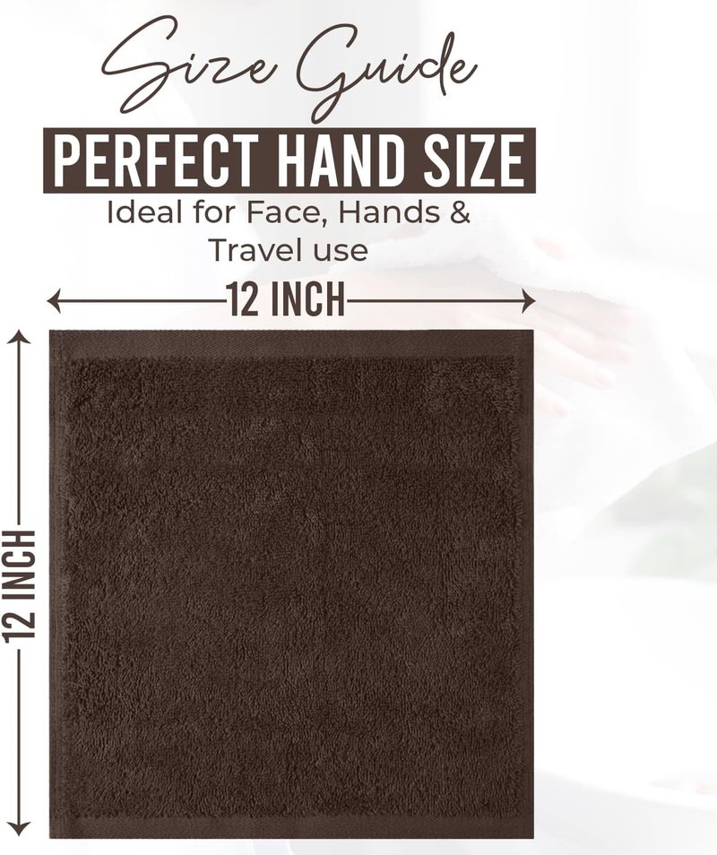 DAN RIVER 100% Cotton Wash Cloths 12 Pack [12x12] Soft & Absorbent washcloths for face, Gym, Hotels & Spa Perfect for Everyday Use Fingertip Towels, Brown - Image 2