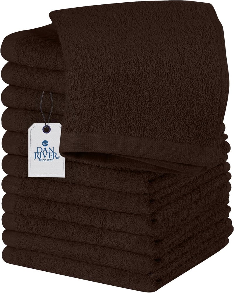 DAN RIVER 100% Cotton Wash Cloths 12 Pack [12x12] Soft & Absorbent washcloths for face, Gym, Hotels & Spa Perfect for Everyday Use Fingertip Towels, Brown - Image 1