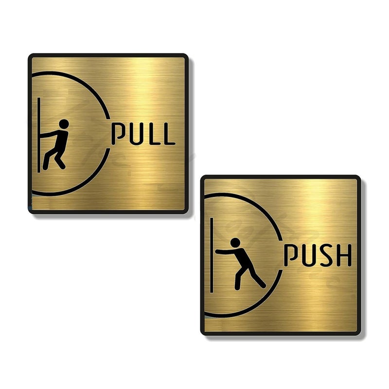 BerryBox PUSH PULL Brushed Golden Black Room Sign 6 INCH * 6 INCH Self-Adhesive Sign for Business Office Corporate Hotel Company Factory Club Commercial Malls. - Image 1