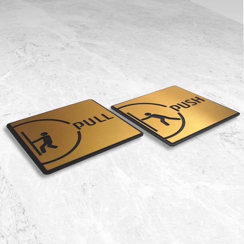 BerryBox PUSH PULL Brushed Golden Black Room Sign 6 INCH * 6 INCH Self-Adhesive Sign for Business Office Corporate Hotel Company Factory Club Commercial Malls. - Image 3