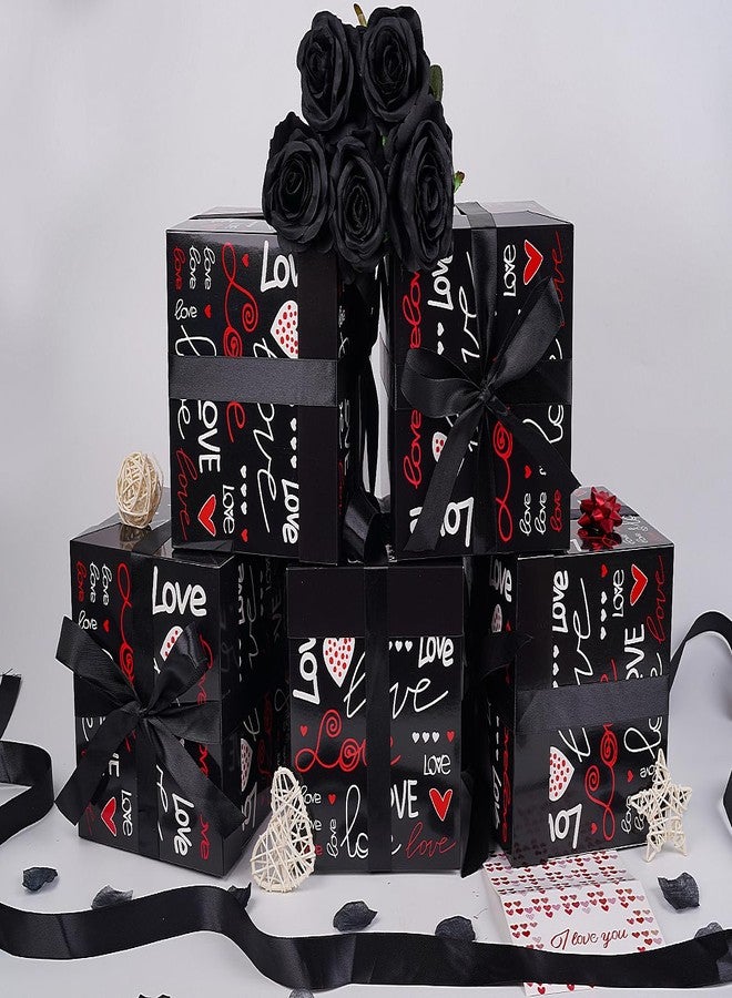 Jaywayang 5 Pack Black Valentine Gift Boxes with Lids, Ribbons and Tissue Papers Square Gift Boxes - 7.1 Inch - Presents Wrapping Valentine's Day Decoration Birthday Anniversary Party Favor Boxes. - Image 3