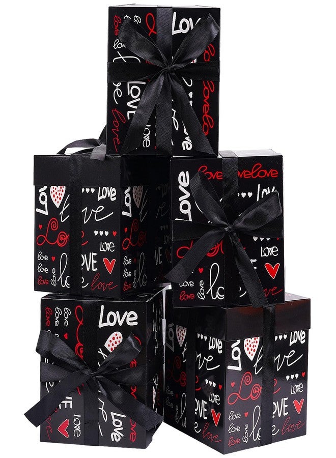 Jaywayang 5 Pack Black Valentine Gift Boxes with Lids, Ribbons and Tissue Papers Square Gift Boxes - 7.1 Inch - Presents Wrapping Valentine's Day Decoration Birthday Anniversary Party Favor Boxes. - Image 1