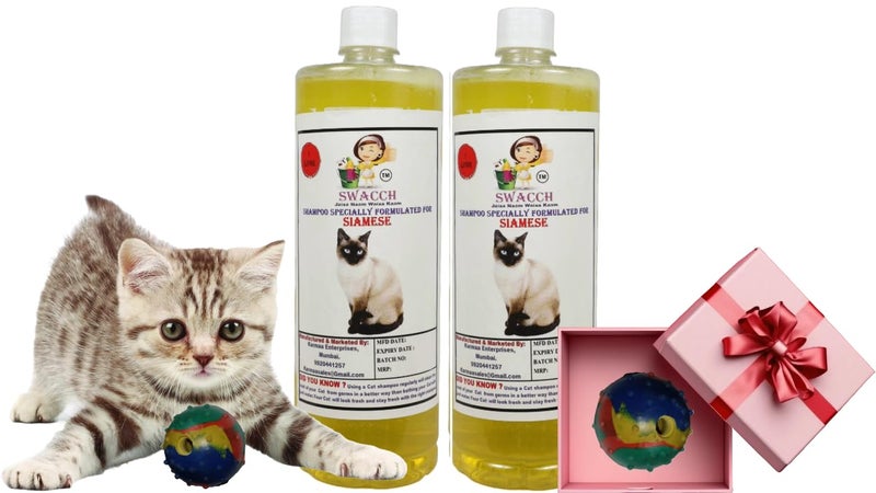 swacch Siamese Cat Shampoo + Rubber Musical Ball I Chew Playing Rubber Ball I Interactive Cat Toy Balls I Training & Play I Combo Pack I 1 Litre Pack of 2 Lemon - Image 1