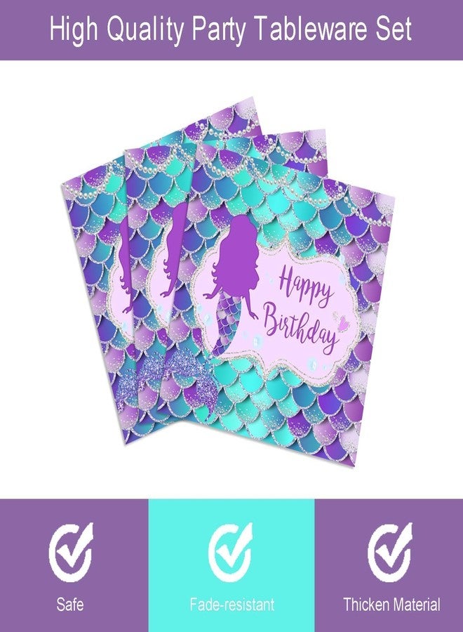 Vanulus 96 PCS Mermaid Birthday Party Supplies Set Mermaid Plates and Napkins Birthday Party Tableware Packs Decorations Little Mermaid Disposable Paper Plates Napkins Forks Serve 24 Guests - Image 4