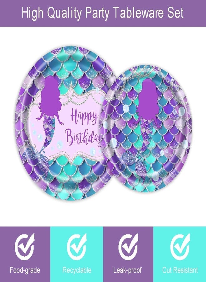 Vanulus 96 PCS Mermaid Birthday Party Supplies Set Mermaid Plates and Napkins Birthday Party Tableware Packs Decorations Little Mermaid Disposable Paper Plates Napkins Forks Serve 24 Guests - Image 3