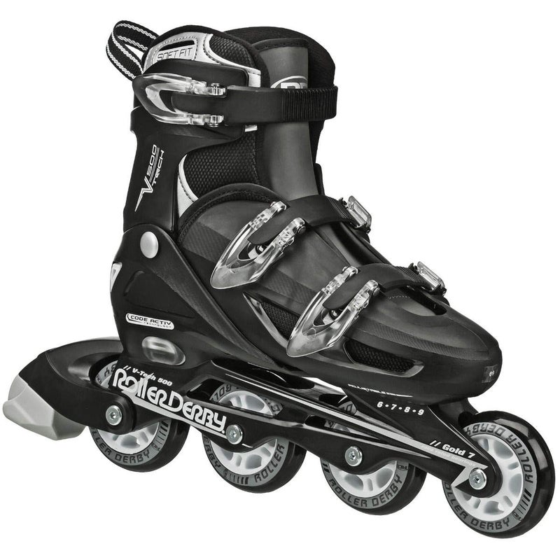 Roller Derby VTech 500 Inline Skates with Adjustable Sizing for kids teens and adults Large 69 Black