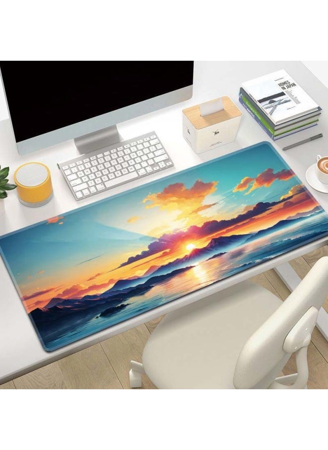 Generic - Mouse Pad Oversized Cartoon Character Keyboard Pad Gorgeous Enlarged Thickened Lock Edge Large Office Desk Pad One Piece-Color:1000*500*2mm-Pattern:B31-the Sun Rises From The Clouds On The Mountain - Image 1