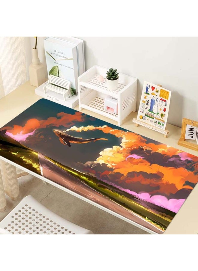 Generic - Mouse Pad Oversized Cartoon Character Keyboard Pad Gorgeous Enlarged Thickened Lock Edge Large Office Desk Pad One Piece-Color:1000*500*2mm-Pattern:B31-the Sun Rises From The Clouds On The Mountain - Image 1