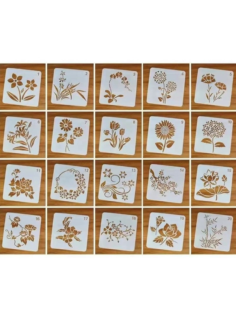 20 Pcs Reusable Floral Stencils for Painting - Flower and Nature-Themed Templates for DIY Crafts, Wood, Wall, Tile, and Home Décor Projects - Image 2