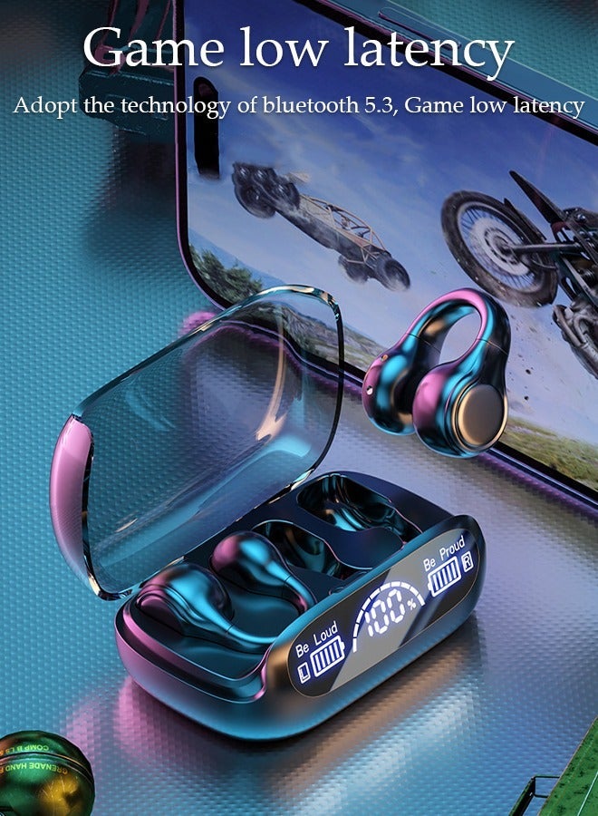 DUNISO Wireless Headphones Bluetooth Ear Clip Earphones Open Ear with Mic Wireless Charging Case LED Power Display for Running Sport Gym - Image 4