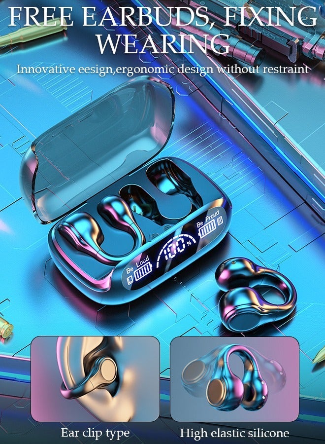 DUNISO Wireless Headphones Bluetooth Ear Clip Earphones Open Ear with Mic Wireless Charging Case LED Power Display for Running Sport Gym - Image 3