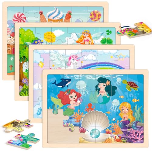 LACCHOUFEE Wooden Princess Puzzles for Kids Age 3 4 5 Year Old 4 Pack 24 Pcs Montessori Toddler Jigsaw Puzzles for Girl boy Activities Preschool Learning Educational Birthday Gift Travel Autistic Wooden Toys - Image 1