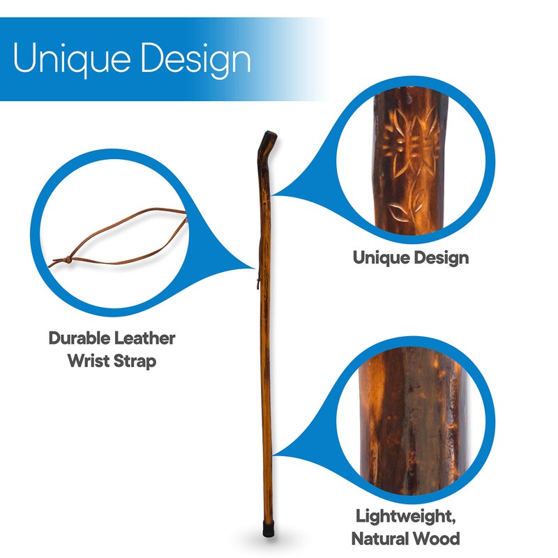 RMS Natural Wood Walking Stick - 48 Inch Handcrafted Wooden Hiking Stick - Assisting Men or Women with Disability or Limited Mobility (Smooth Handle, 48 Inch) - Image 4