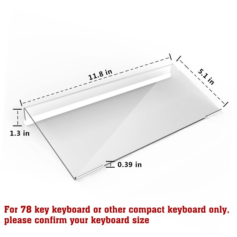 KOTEMON Acrylic Tilted Computer Keyboard Stand for Compact Keyboard, 78 Keys Keyboard, with White Silicone Strip, 11.8 Inch Width - Image 2