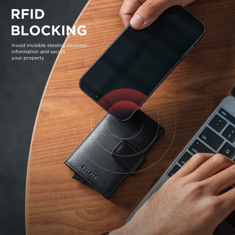 VULKIT Pop Up Wallet, Leather Automatic Credit Card Holder Wallet RFID Blocking Bifold Pocket Wallet with Banknote Slot for Women Men - Image 5