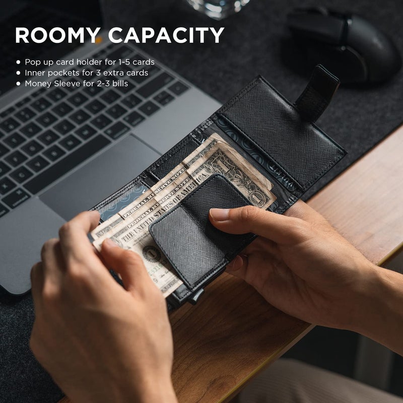 VULKIT Pop Up Wallet, Leather Automatic Credit Card Holder Wallet RFID Blocking Bifold Pocket Wallet with Banknote Slot for Women Men - Image 3