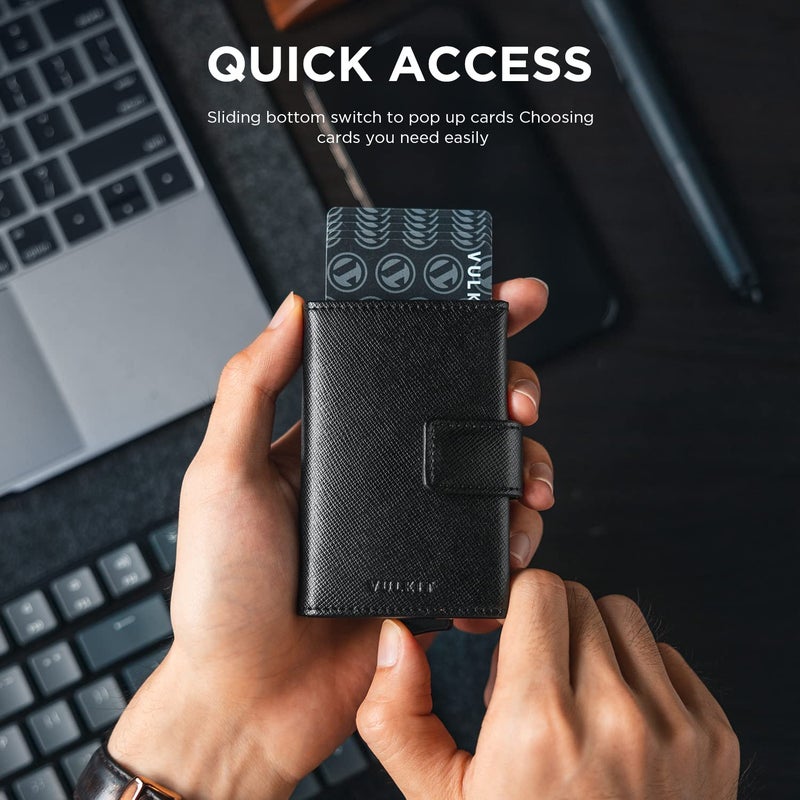 VULKIT Pop Up Wallet, Leather Automatic Credit Card Holder Wallet RFID Blocking Bifold Pocket Wallet with Banknote Slot for Women Men - Image 2